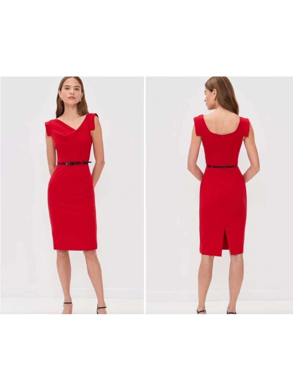 Black Halo Jackie O Belted Cocktail Sheath Dress Cherry Red Size 4 - Picture 10 of 16